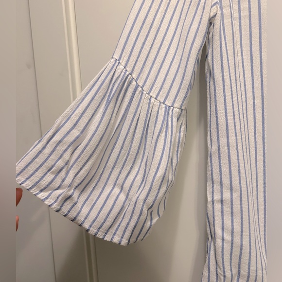 Zara Trafaluc Collection Blue and White Striped Bell Sleeve Blouse - Picture 4 of 4